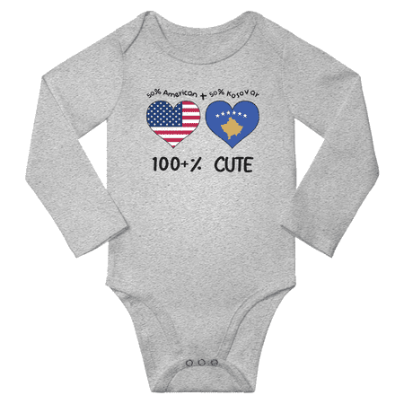 

50% American + 50% Kosovar = 100+% Cute Baby Long Slevve Bodysuit Outfits (Gray 6-12 Months)