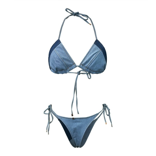 Traje de baño de bikini ajustable con vendaje de vaquero para mujer Conjunto de ropa de playa Fridja nalpqowj19363