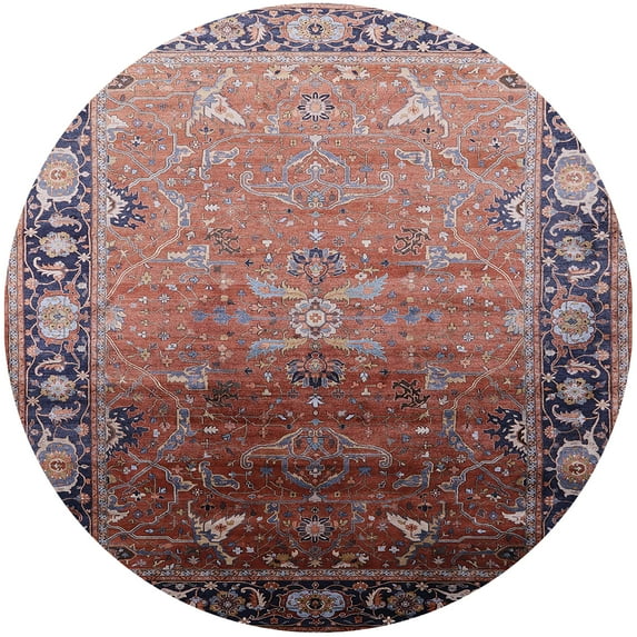 Ahgly Company Indoor Round Mid-Century Modern Khaki Rose Pink Oriental Area Rugs, 4' Round