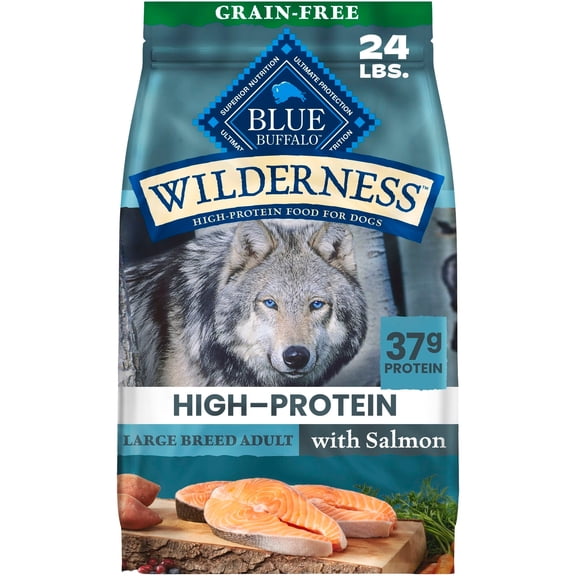 Blue Buffalo Wilderness for Large Breed Adult Dogs Grain-Free Formula with Salmon Natural 32% Protein Dry Food 24 lbs.