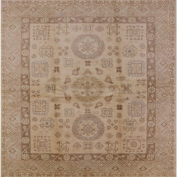 Ahgly Company Machine Washable Indoor Square Industrial Modern Light Copper Gold Area Rugs, 7' Square