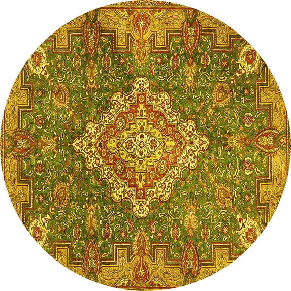 Ahgly Company Indoor Round Medallion Yellow Traditional Area Rugs, 3' Round
