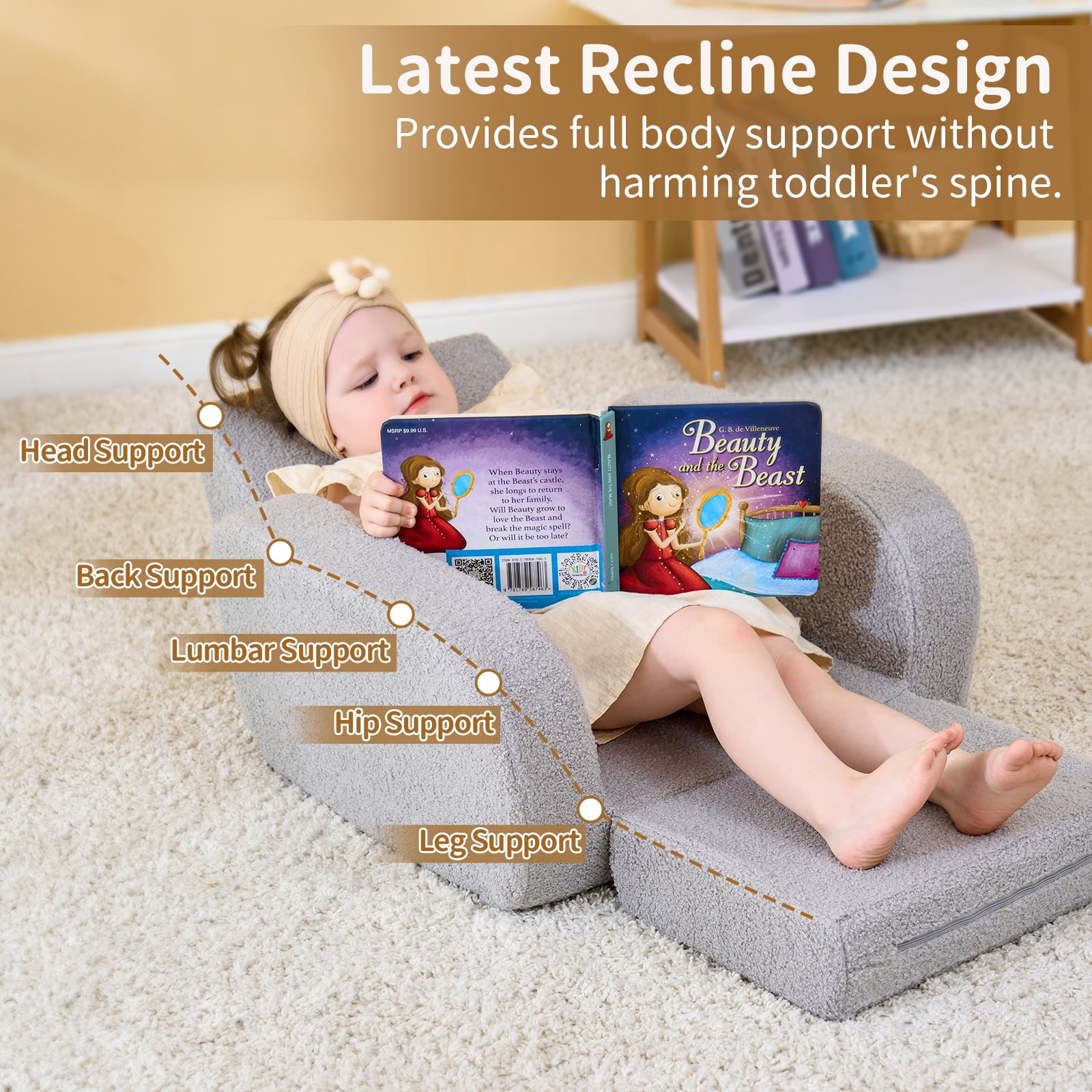 Sunnytoy 3-in-1 Toddler Couch, Toddler Chairs Comfy 1-3 Years Old, Kids Couch Bed Fold Out