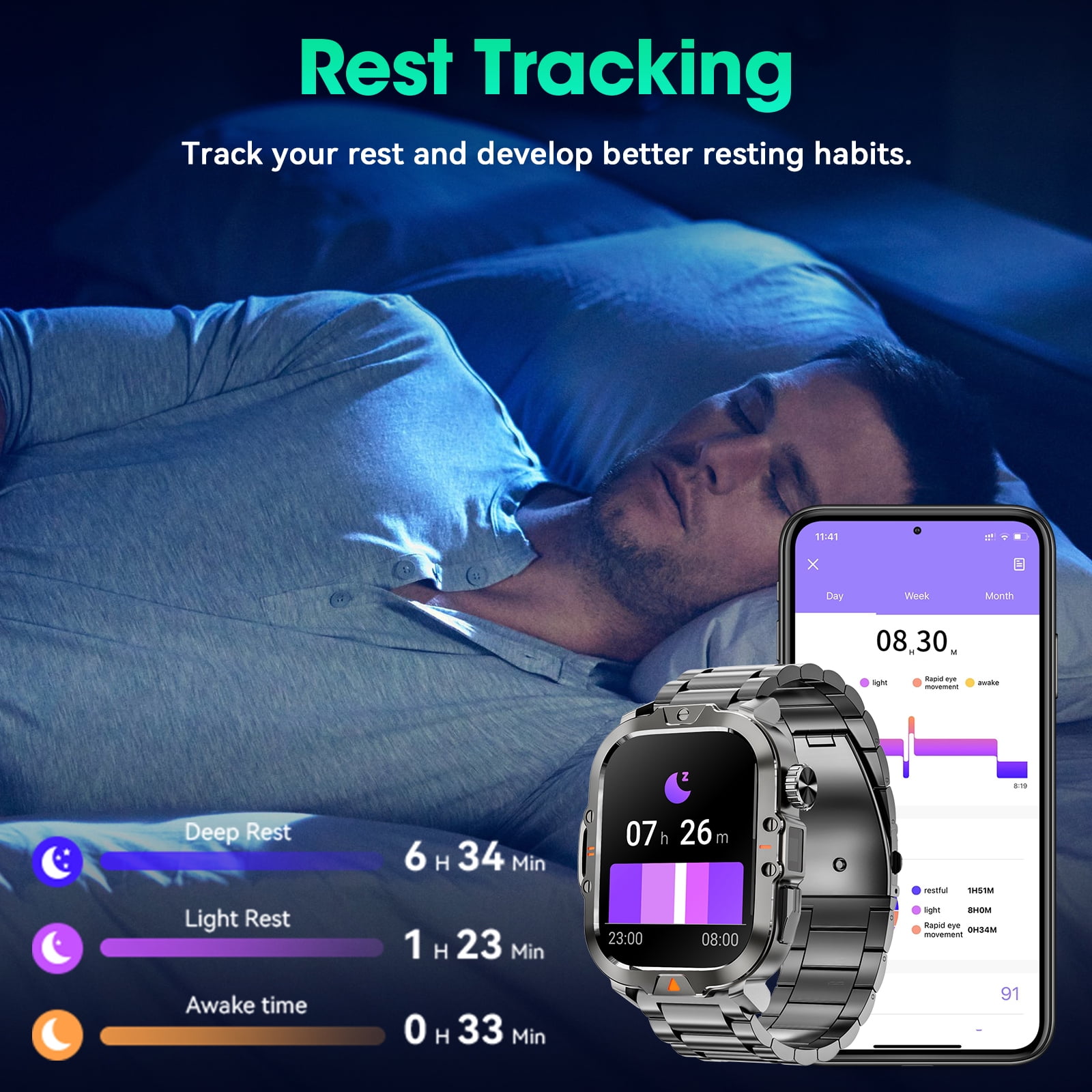 2.01-inch Military Smartwatch for Men with Fitness Tracker, Answer/Call/100+ Sport Modes, IP68 Waterproof, Hiking Travel Pedometer Watch compatible with Android IPhone Devices (Steel Band)
