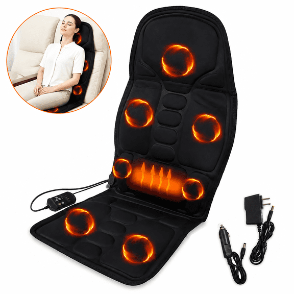 Leyeet Car Back Massager, Electric Chair Massage Pad with Heat and Vibration, Full Body Massager with 8 Modes & 3 Speeds & Timer, Relieve Fatigue Pressure, Massage Seat Cushion for Home Office, Gifts