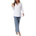 thumbnail image 2 of INSPIRE CHIC Point Collar Button Down Shirt for Women's Work Office Long Sleeve Top White L, 2 of 4
