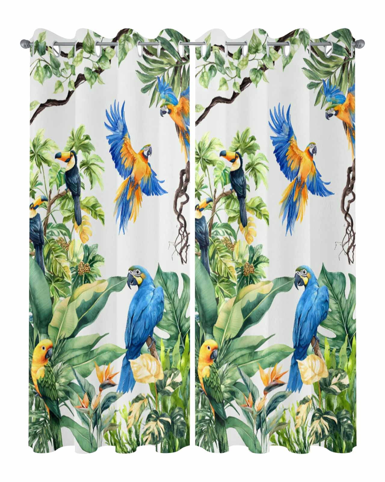 nqOlkjepod Outdoor Curtains for Patio Waterproof, Tropical Toucan Parrot Outdoor Privacy Panels Grommet, Summer Palm Leaf Watercolor Blackout Outside Curtains for Porch/Cabana 54"x84", 2 Panels