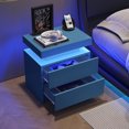 thumbnail image 5 of Cubehom Nightstand Set of 2 LED Modern Bedside Table with 2 Drawers Wood Furniture for Adults Bedroom All Blue, 5 of 7