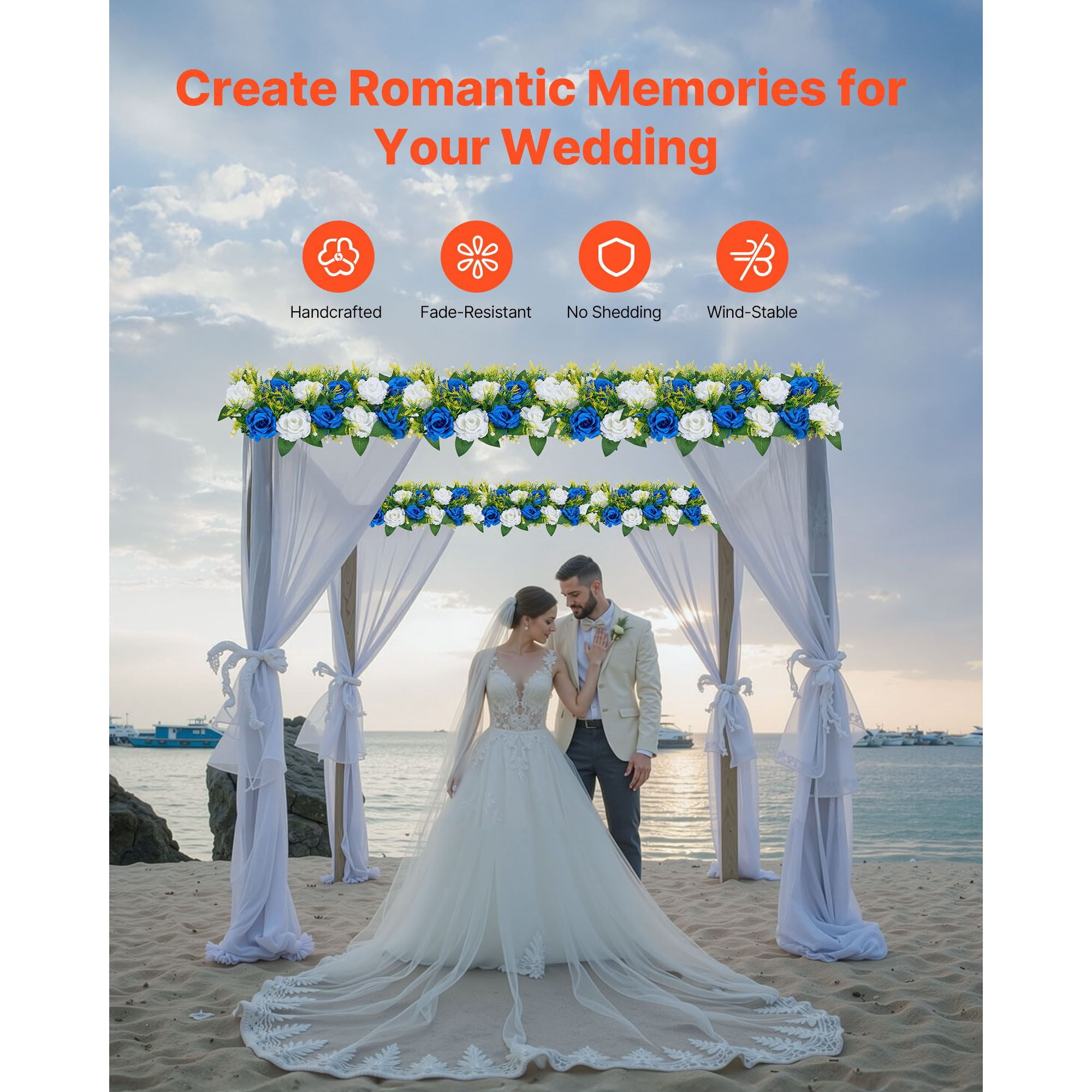 10-Pack Artificial Floral Centerpieces 19.7x8.7x4.7 Inch, Blue & White Roses, for Wedding Party Table Decor