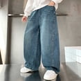 thumbnail image 2 of MKOSPLRT Distressed Jeans for Boy Elastic Waist Baggy Straight Wide Leg Denim Pants Vintage Washed Streetwear Jean with Pocket 7-17 Years, 2 of 8