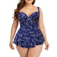 thumbnail image 1 of Aayomet Maillot de Bain pour Femmes Col en V Bretelles Réglables Dos Croisé Lacets, Bleu G, 1 of 4