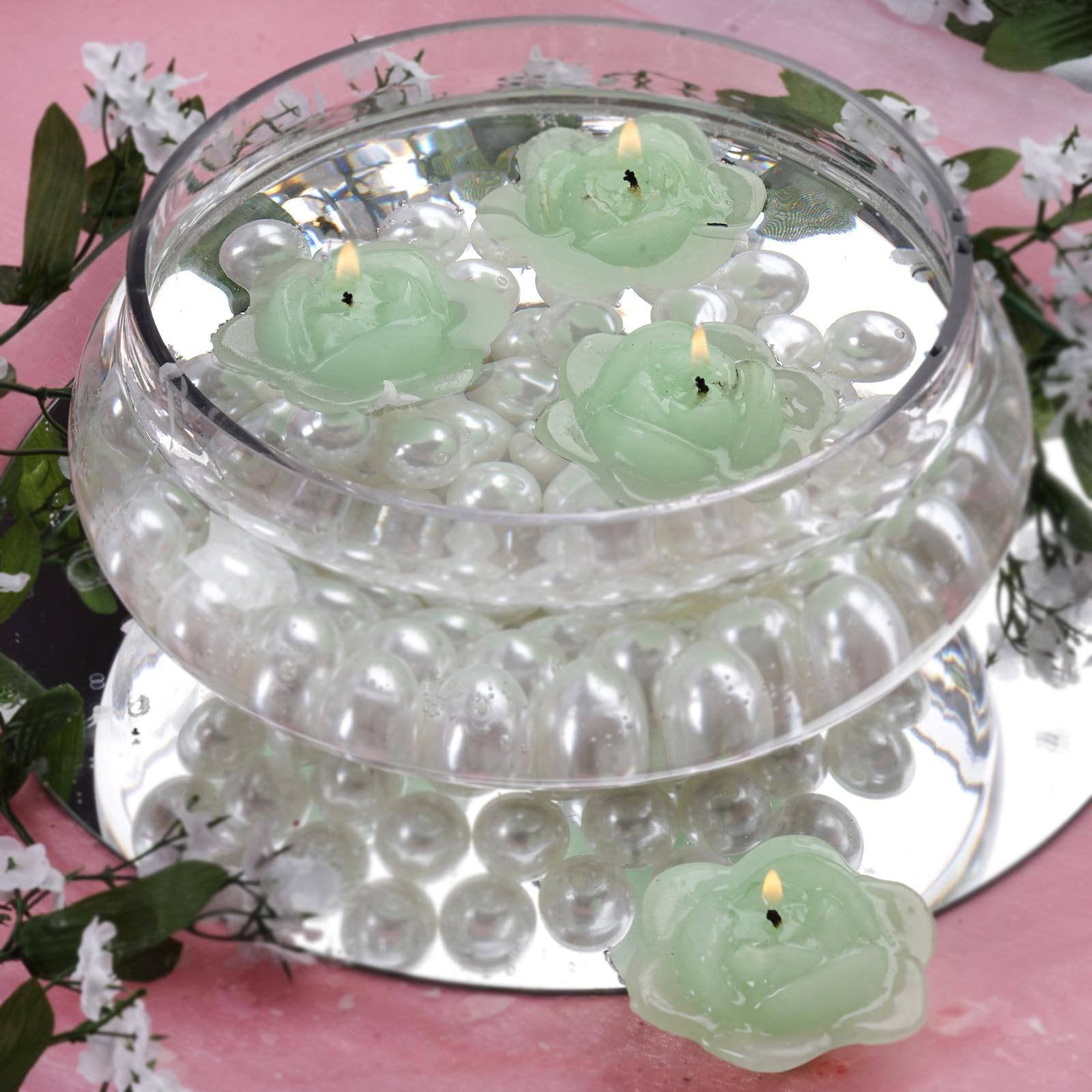 Efavormart Set of 4 Green Unscented Floating Rose Candle for Wedding