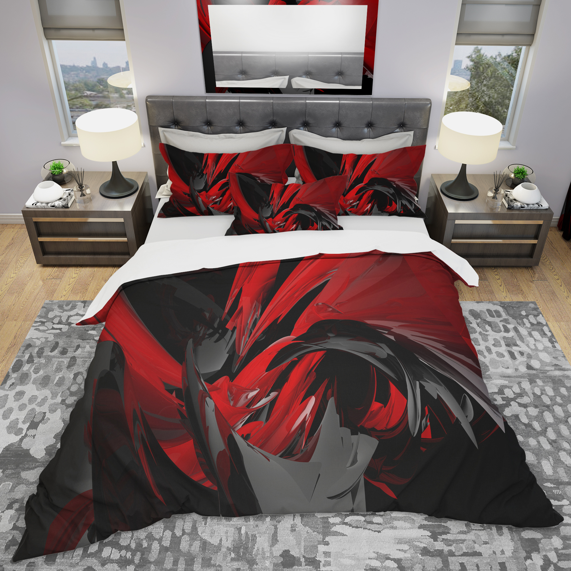 Designart 'Red and Grey Mixer' Modern & Contemporary Duvet Cover Set
