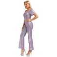 thumbnail image 2 of Choomomo Women's Shiny Metallic Bell-Bottom Dance Jumpsuit Casual Playsuit Retro Disco Party Outfits Purple 160, 2 of 6