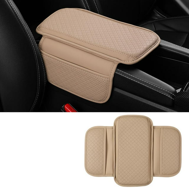 Leather Car Armrest Cushion Cover, Universal Center Console Pad Protector with Side Storage Bag, Soft Memory Foam for Driving Comfort & Scratch Protection, 1 Piece