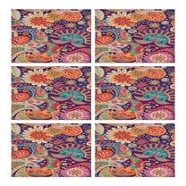 Boho Chic Linen Placemats Set of 6, 12x18 Inch Rustic Cotton Table Mats with Tribal and Vintage Patterns, Washable Artistic Decor for Farmhouse Kitchen and Dining Room Style