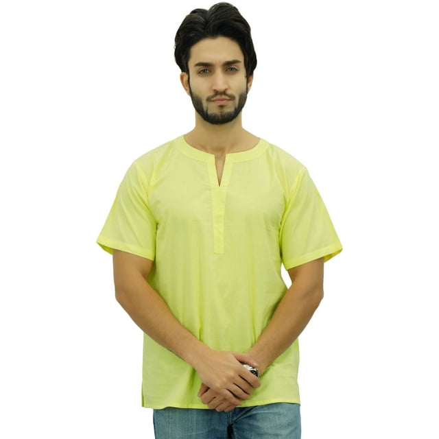 Atasi Kurta Courte Décontractée pour Hommes Tunique Indienne Col en V en Coton - Grande Taille