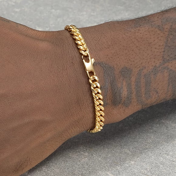Gold Bracelet Curb Cuban Chain 5mm 18K Stainless Steel Jewelry 8"