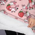 thumbnail image 3 of Oversized Wearable Blanket Hoodie,Pink Cow Strawberry Scarf Pattern Sherpa Blanket Hoodie with Super Pockets,Super Warm Fuzzy Pullover for Women & Men, 3 of 6