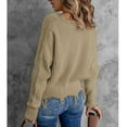 thumbnail image 4 of Women V Neck Long Sleeve Knit Sweater Fashionable Autumn Winter Off Shoulder Women Casual Loose Pullover Sweater Khaki XXL, 4 of 6