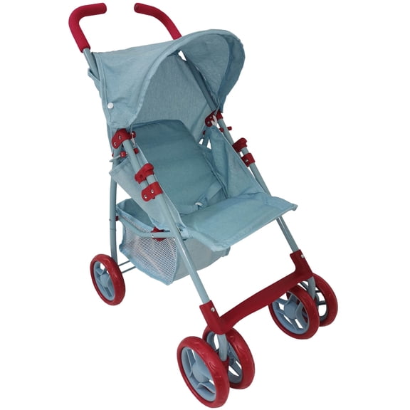 The New York Doll Collection Light Denim Print Baby Doll Stroller for Kids, Girls, Boys