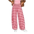 thumbnail image 2 of Cagogo Women's Wide Leg Elastic Waist Trousers with Pockets Plaid Casual Loose Long Pants Trousers Workout Beach Lounge, Hot Pink L, 2 of 6