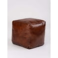 thumbnail image 4 of BBH Homes Brown Sqaure 14x14x14 Leather Pouf Ottoman Handmade Recycled Cotton Fill BBBACPF0012, 4 of 9
