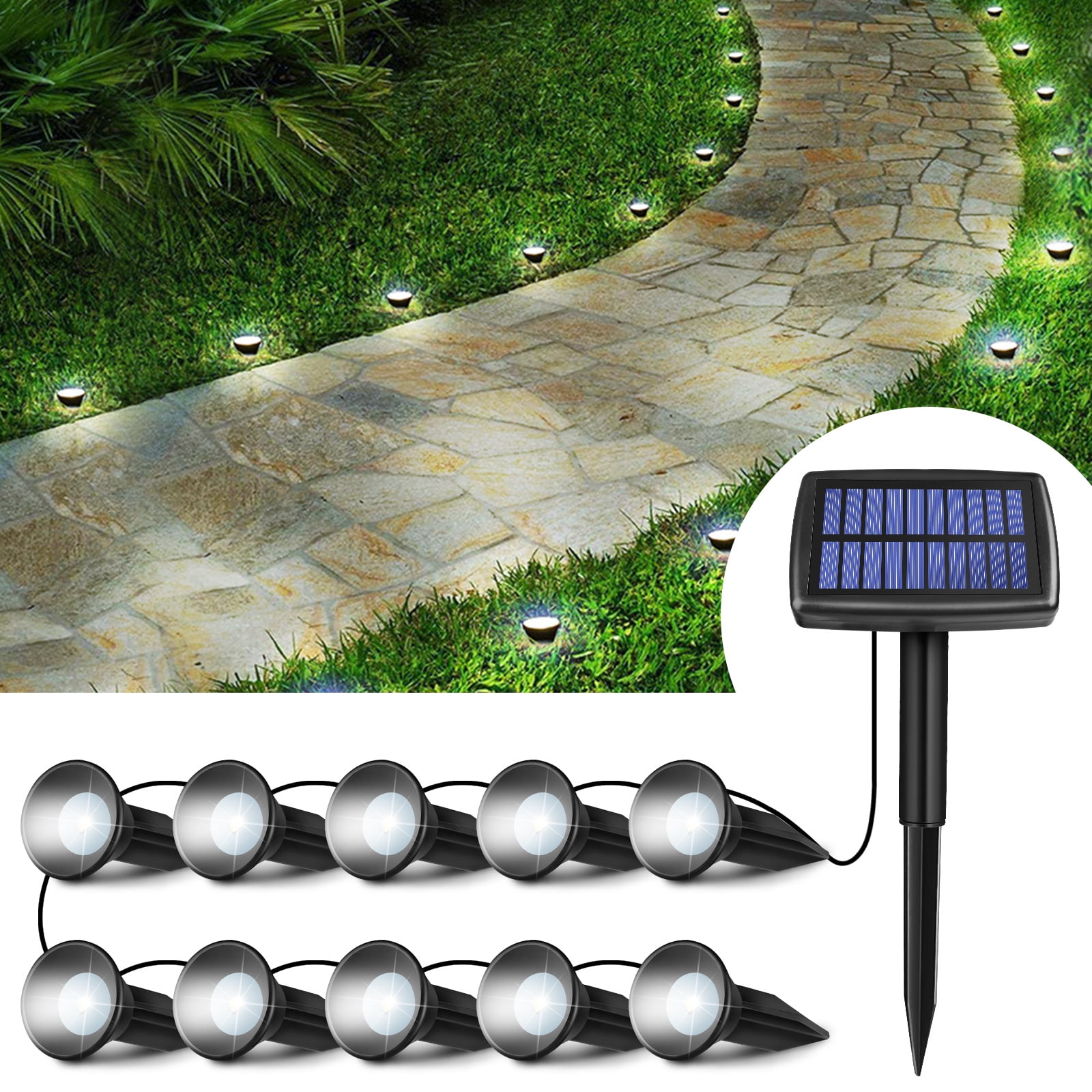 10in1 Solar Ground Lights, TSV Solar LED Disk Lights Outdoor