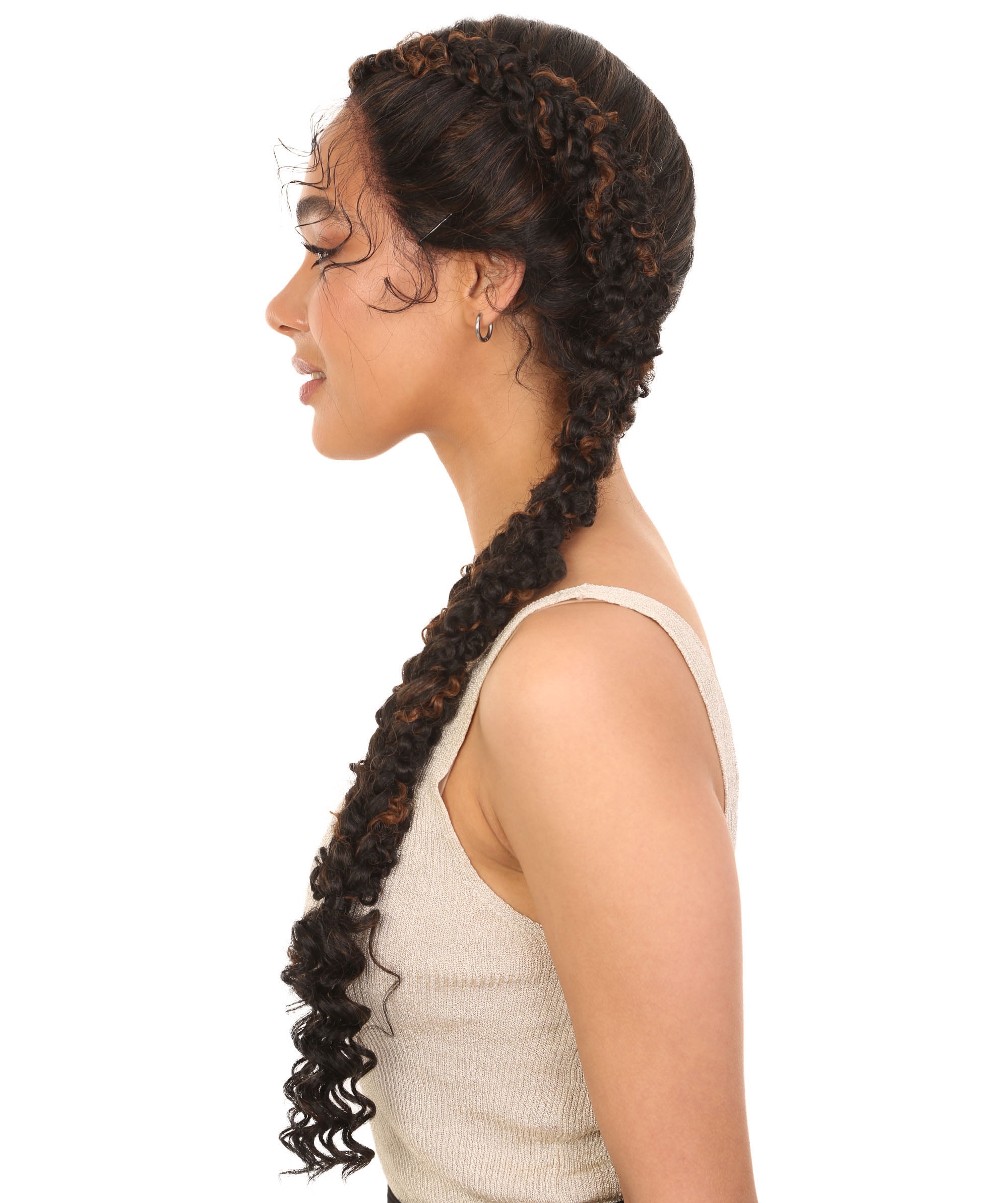 LUXLUXE Renee 27-inches ½Lace+Part French Butterfly Lace Braided Wig, Heat Resistant Fiber, Multiple Color Options