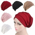 thumbnail image 3 of Soft Elastic Cloth Head Cap Hat Cotton Women Breathe Hat Ruffle Hat Chemo Cap PURPLE, 3 of 8