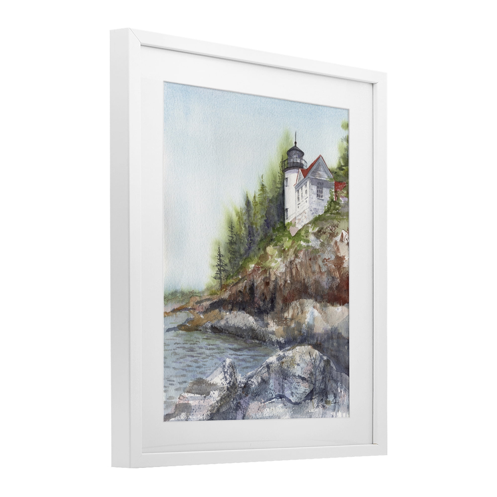 Stupell Industries Bass Harbor Lighthouse White Framed Print Under Glass, design by Patti Bishop