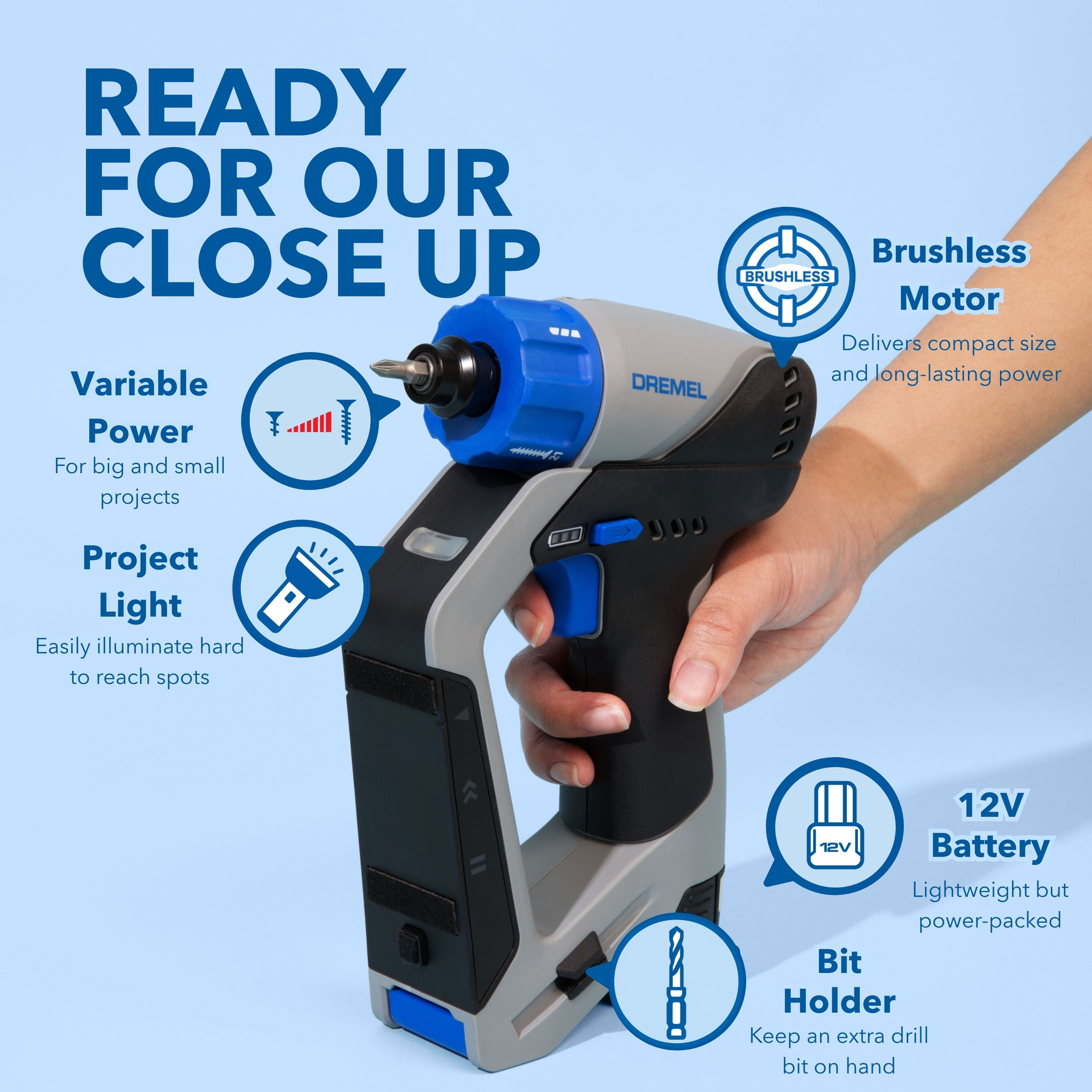 Dremel Blueprint 3 in 1 Drill/Driver with Integrated Stud Finder, Detachable Bubble Laser Level & 12 Bits
