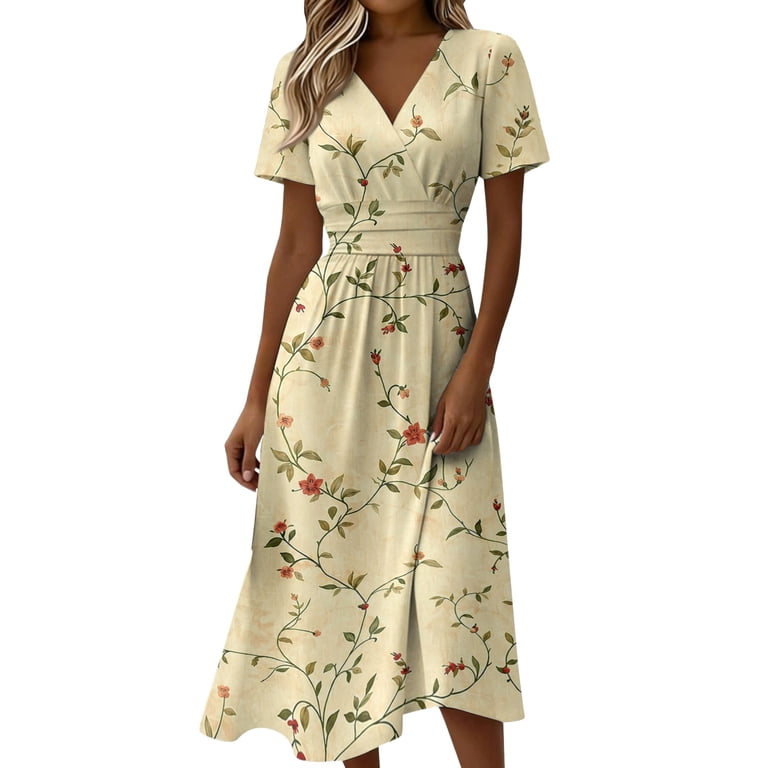 modest summer dress Simplee Womens Floral Maxi smocked bodice Short Sleeve Modest Summer Dress