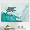 thumbnail image 1 of Sea Animals Tapestry, Wavy Ocean with Dolphins Windy Surfing Doodle Style Art Print, Fabric Wall Hanging Decor for Bedroom Living Room Dorm, 2 Sizes, Charcoal Grey Teal White, by Ambesonne, 1 of 1