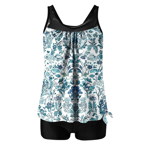 Tankini Swimsuits for Women Two Piece Bathing Suits Blouson Tank Top with Boyshorts Tummy Control Modest Swimsuits,Women's Retro Floral Swimsuit