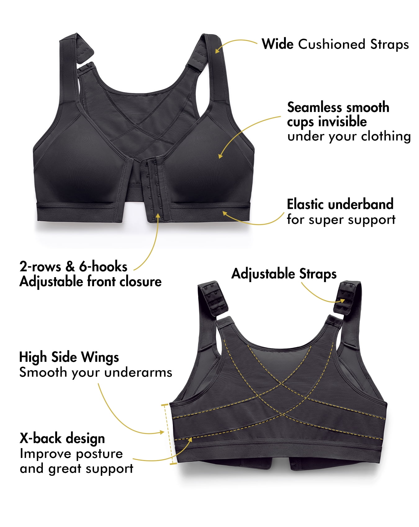 DELIMIRA Women's Front Closure Posture Wireless Full Coverage Bra Plus Size
