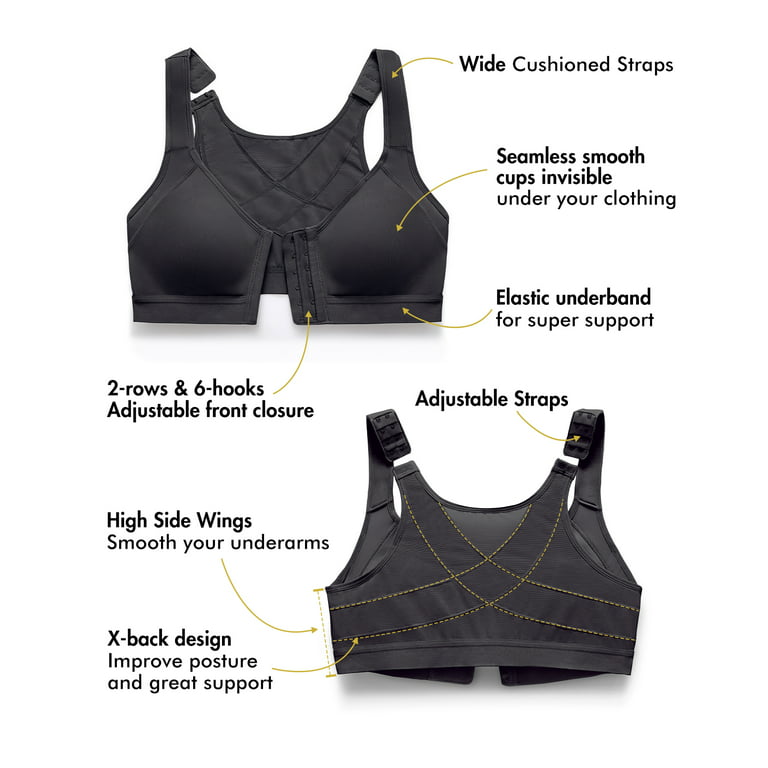 DELIMIRA Women's Front Closure Posture Wireless Back Support Full Coverage  Bra Plus Size