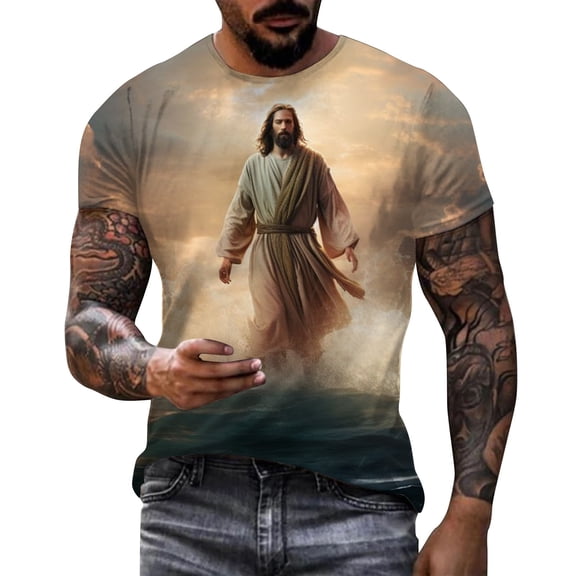 Mens Easter Polo Letter Print Short Sleeve Round Neck Floral Bottoming Mens Sprimg Clothing,Beige,M