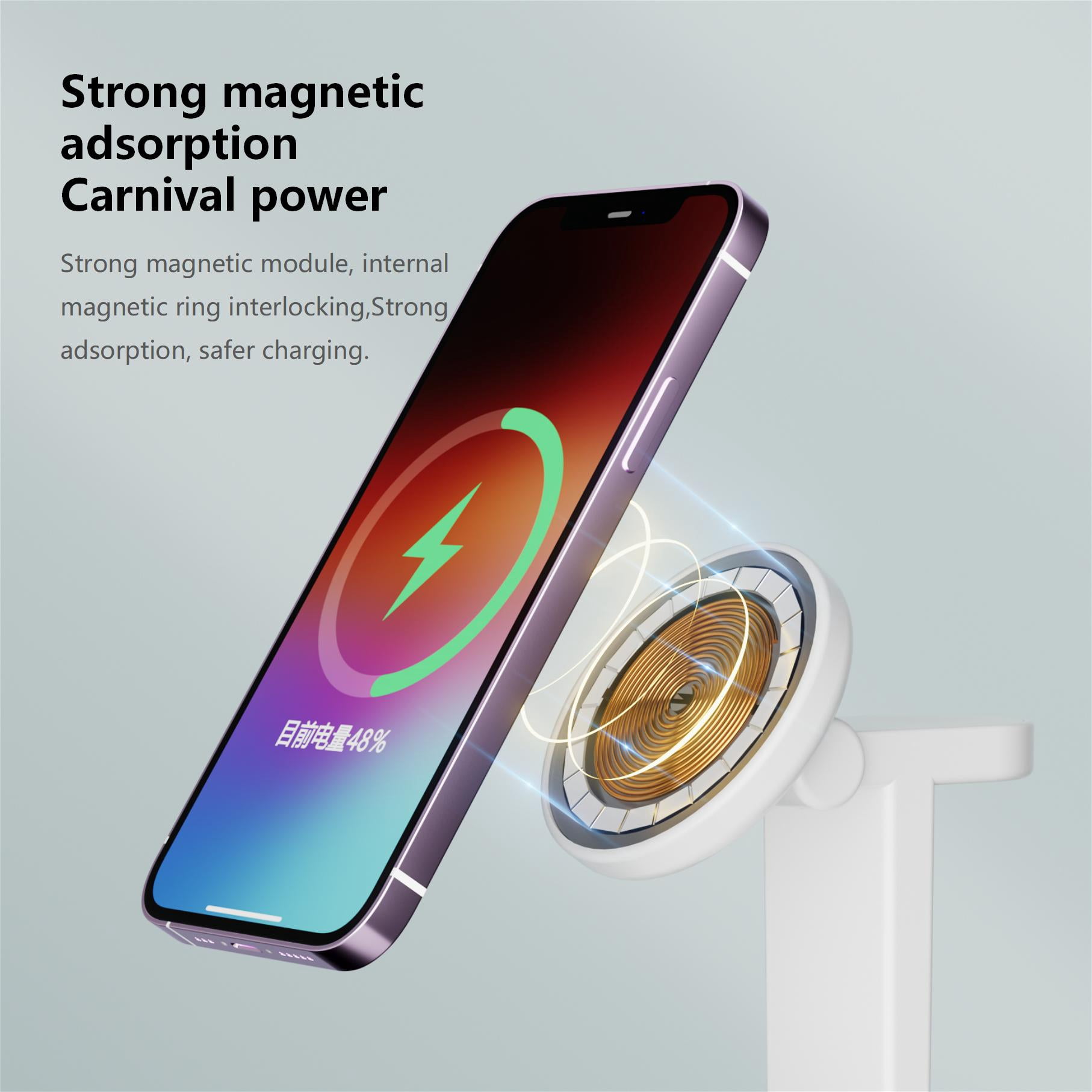 3‑in‑1 Magnetic Wireless Charging Station White, 15W Fast Charger for Phone Earbuds Watch, Foldable Adjustable Stand, USB‑C Cable Included