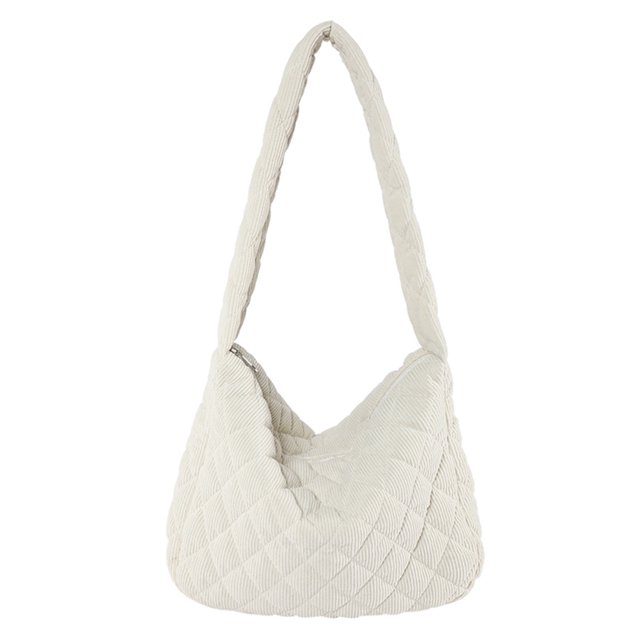 Bolso de mano de trabajo para mujer elegante bolso de hombro acolchado de pana bolso de moda con bolsillo