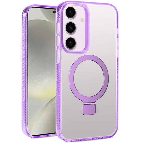 For Samsung Galaxy S25 /S24 Case, Transparent Magnetic Ring Circle Stand with MagSafe Compatible Hybrid Dotted Edged Hard PC Shockproof Phone Cover (Purple)