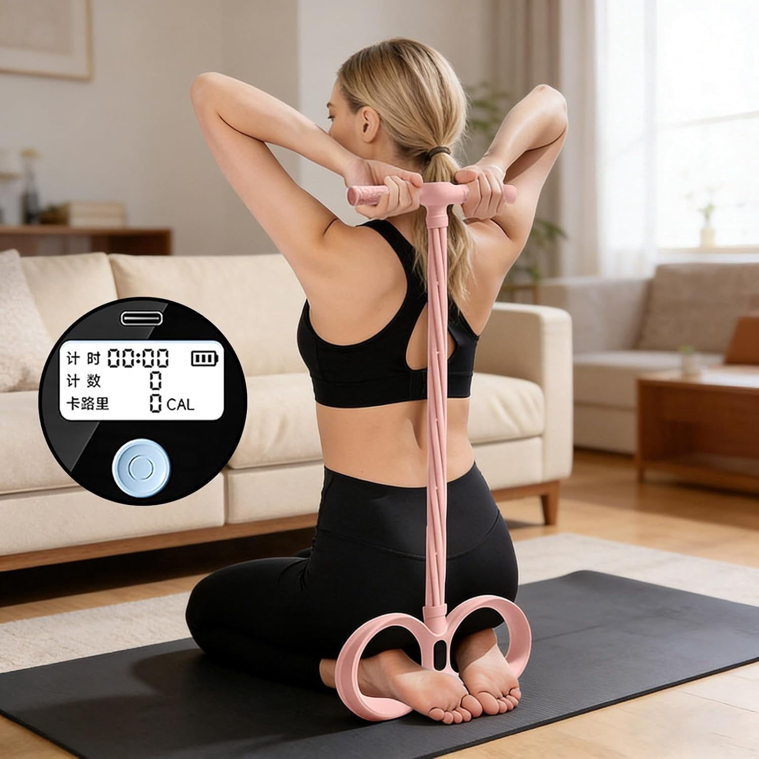 Smart Foot Pedal Puller with Digital Counter & Handles, 6 Tube Pedal Puller Resistance Band, Elastic Fitness Resistance Band, Multifunction Tension Rope for Full Body Stretching, Home Workout