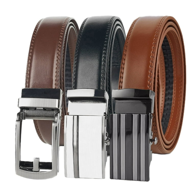 3 Pack Jacob Alexander Men s Leather Dress Ratchet Track Belt Classic Sleek Fancy Buckle Dark Brown Black Tan 42