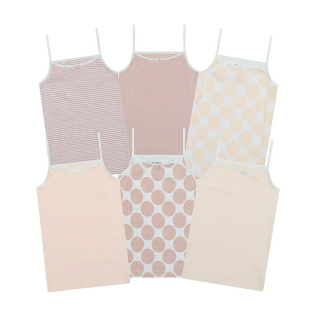 Buyless Fashion Camisoles Sans Étiquette pour Filles, Encolure Dégagée, Débardeurs en Coton avec Garniture et Bretelles (Lot de 6)