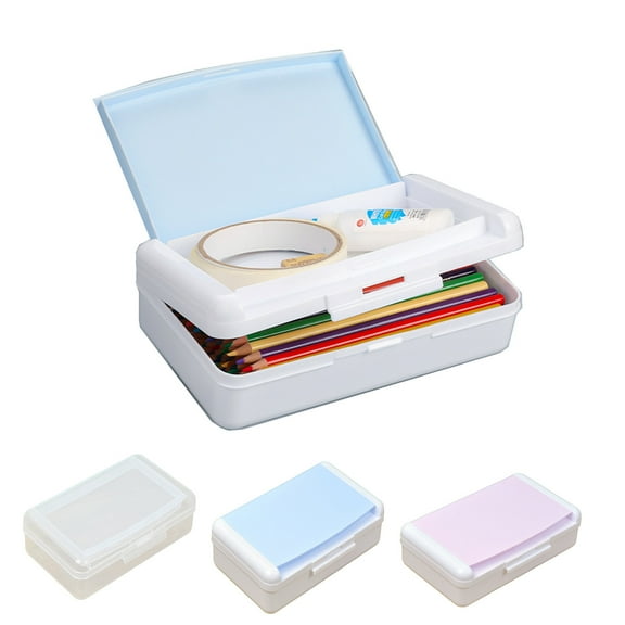 Yhmxh Double Layer Pencil Box, Extra Large Capacity Pencil Boxes for Office Supplies Storage Organizer, Plastic Crayon Box with Snap-tight Lid, Stackable Storage Case for Gel Pen Pencils Case