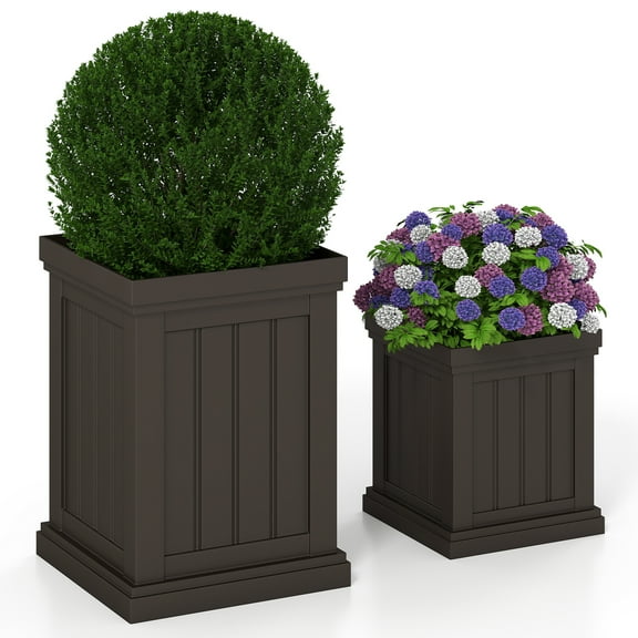 Gymax 19'' Square Plastic Planters Set of 2 w/ Drainage Holes & Nesting Design