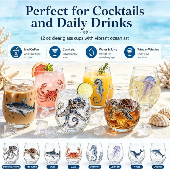 Artisanal Octopus Glassware, 3D Blue Ringed Octopus Stemless Tumbler with Textured Tentacles, Handcrafted Borosilicate Glass for Cocktails and Beverages, Coastal Home Bar Decor Gift