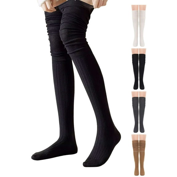 Spencer 2 Pairs Thigh High Socks for Women over the Knee High Socks Long Boot Stockings Leg Warmers for Girls One Size, Black