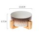 thumbnail image 2 of Laklulu Cuenco redondo de cerámica para perros y gatos, plato duradero con soporte de madera, sin derrames, alimentador de agua para alimentos para mascotas, 2 of 5