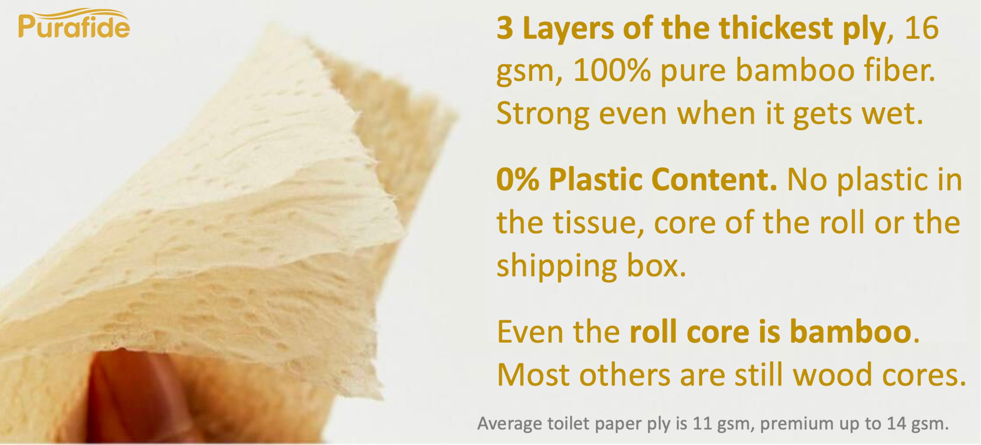 Bamboo Toilet Paper, 100% Pure, All-Natural, Tree-Free, and Chem Free Paper, Extra Thick 3-Ply, 16 GSM Sheets, 8 Large Toilet Paper Rolls, 300 Sheets Per Roll